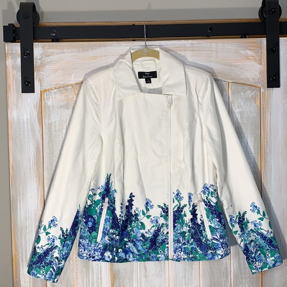 dennis basso Jackets & Blazers - Dennis Basso Blue Floral Print Jacket NWOT